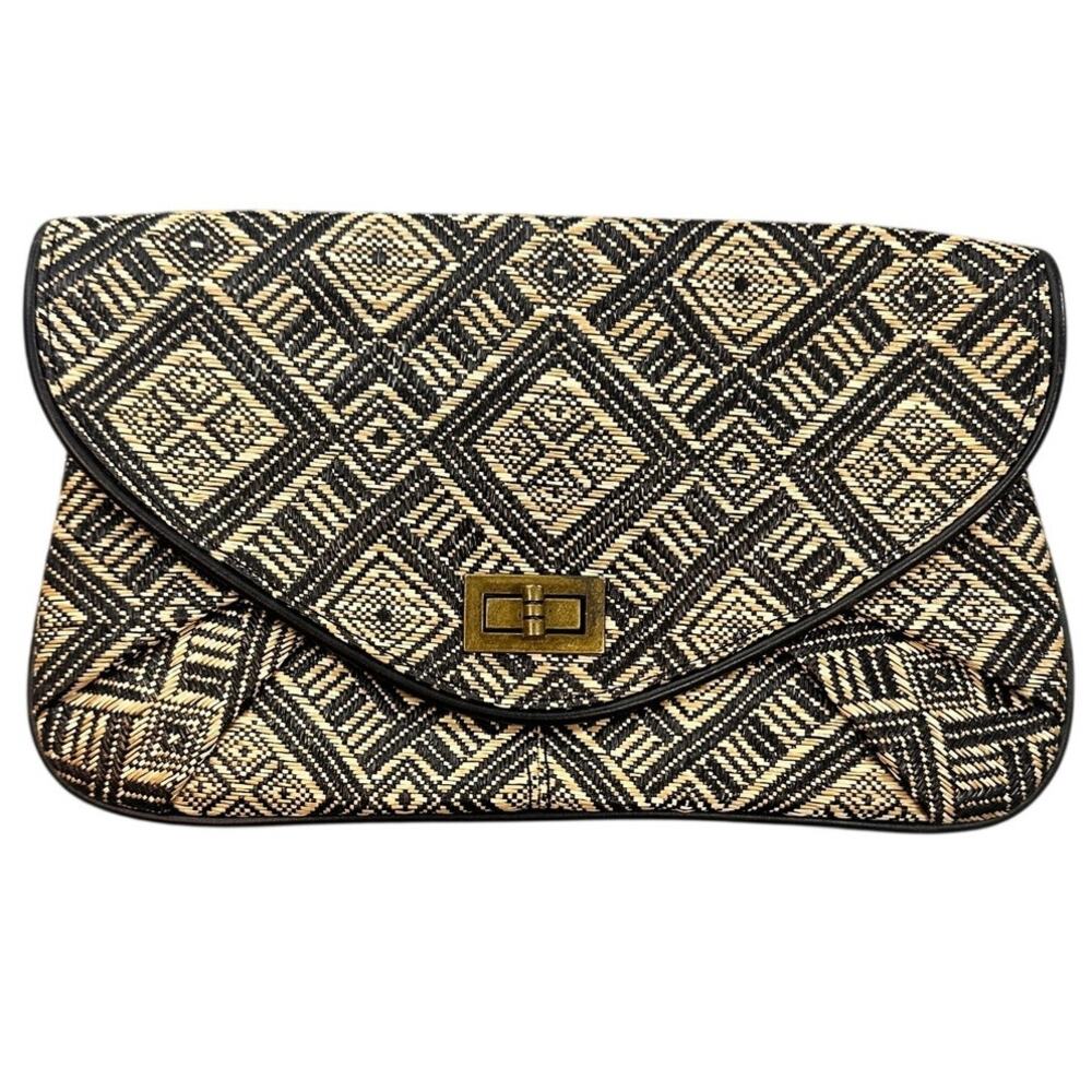Woven Geometric Envelope Clutch Tan Black